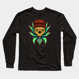 Skull with Hat in Lotus flower Long Sleeve T-Shirt